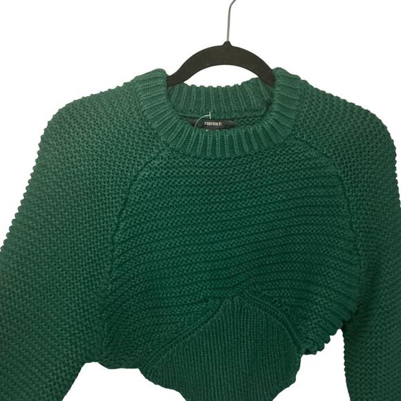 Forever 21 Chunky Knit Cropped Sweater – Emerald Green – Size M - Picture 3 of 5